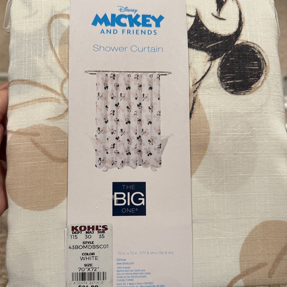 Disney Mickey and Friends Shower Curtain - Black, Beige, White